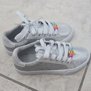 The Children's Place Silver Glitter Lace-Up Sneakers with Smiley Bead Accents